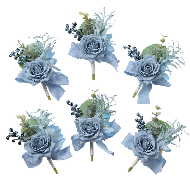 Men'S Grooming For Marriage - Dusty Blue Rose Boutonniere 6 pcs