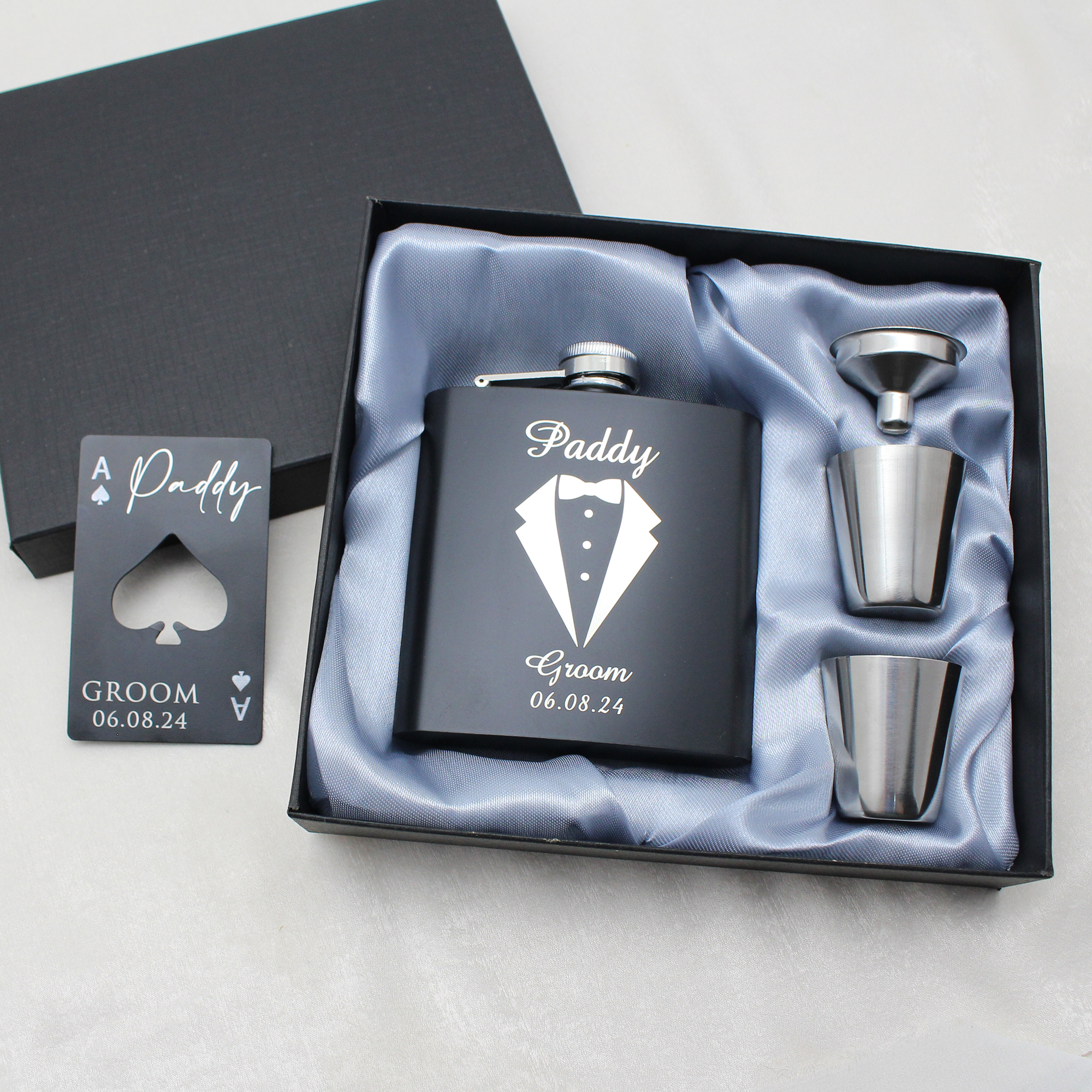 Men'S Grooming House - Personalized Hip Flask Bottle Opener Set