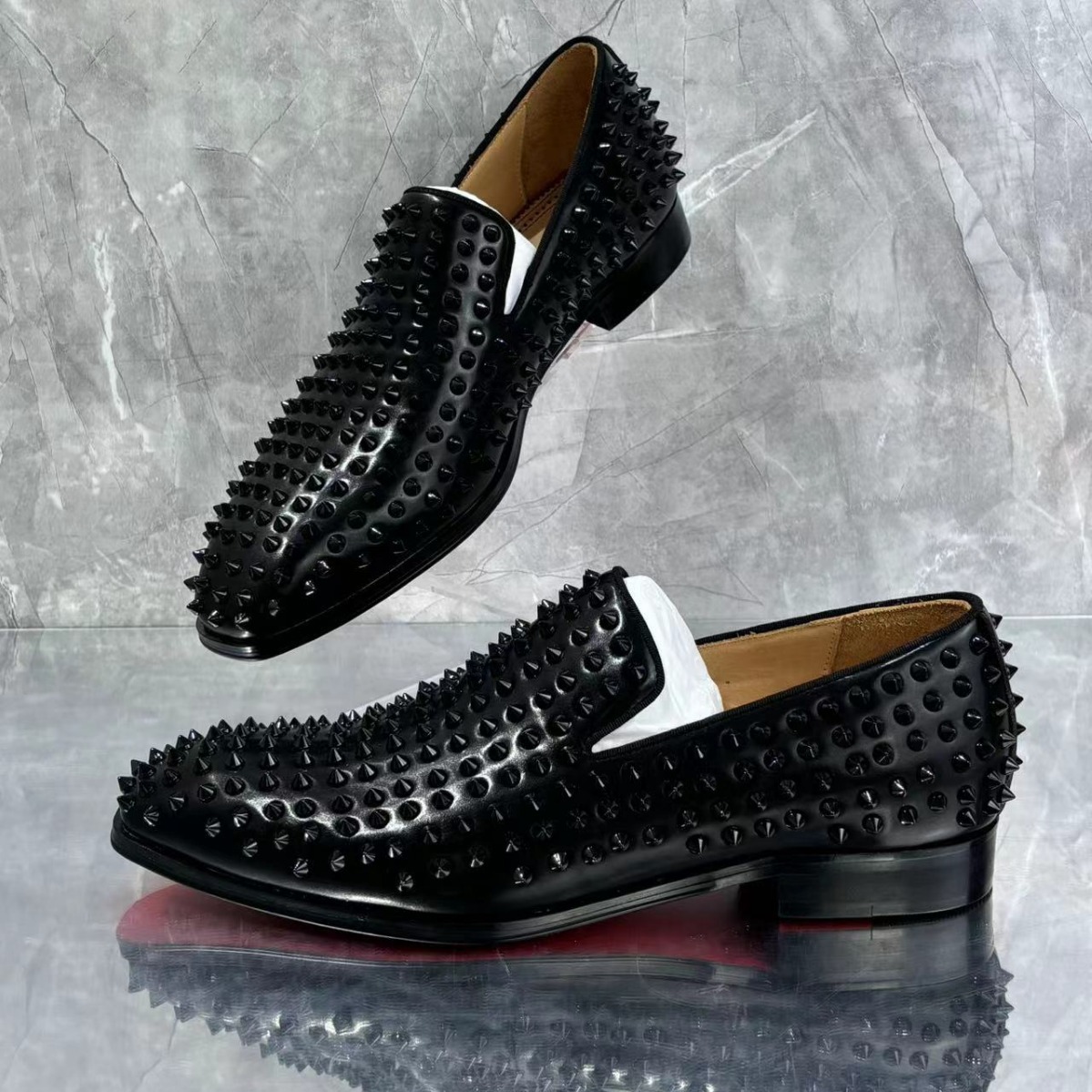 Black Rivets Leather Men's Loa - Men'S Grooming Oxford のレビューと価格