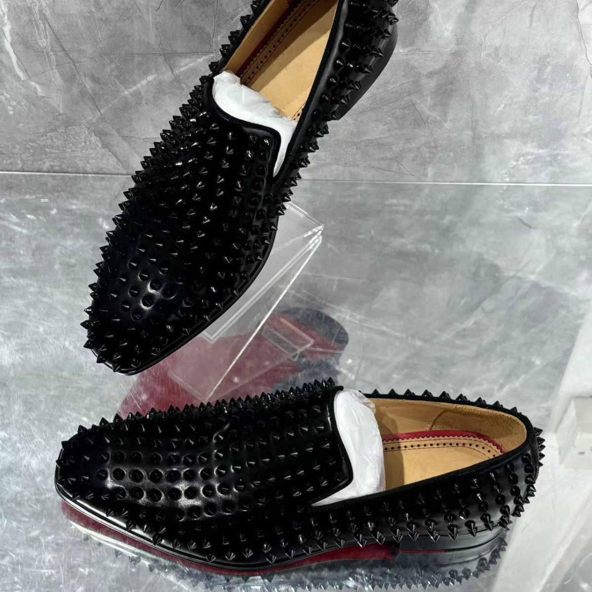 Black Rivets Leather Men's Loa - Men'S Grooming Oxford のレビューと価格