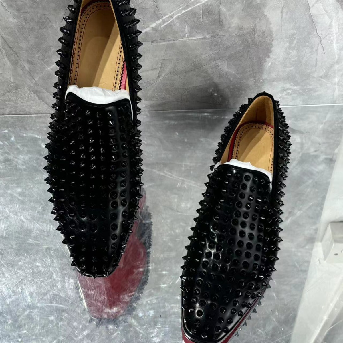 Black Rivets Leather Men's Loa - Men'S Grooming Oxford のレビューと価格
