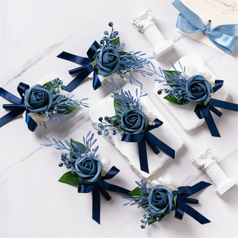 Dusty Blue Rose Boutonniere 6  - Men'S Grooming For Marriage のレビューと価格